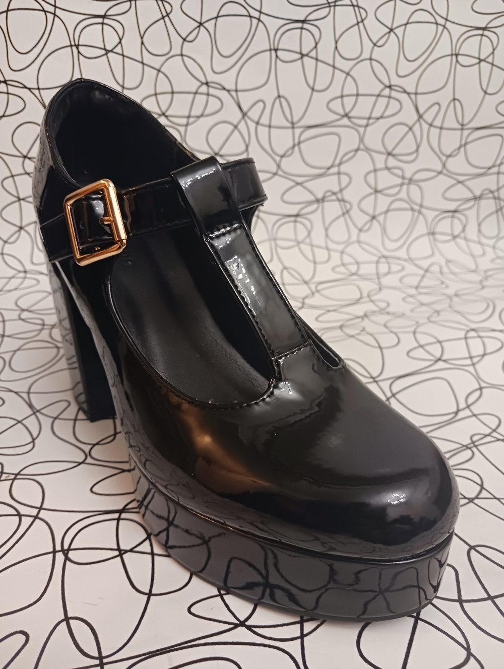 Black Patent Mary Jane Heels - Platform  Women's Dress Shoes Size 7.5 - Picture 2 of 7